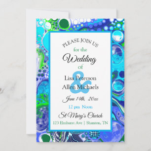 Convite Marble Blue Pour Painting Effect Weding Inv