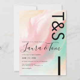 Convite Marble Bold Pink Teal Peach Typografia Casamento I