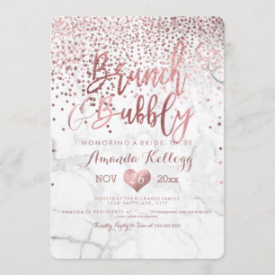 Convite Marble Brunch N Bubbly/Faux Dourado Rosa Confete