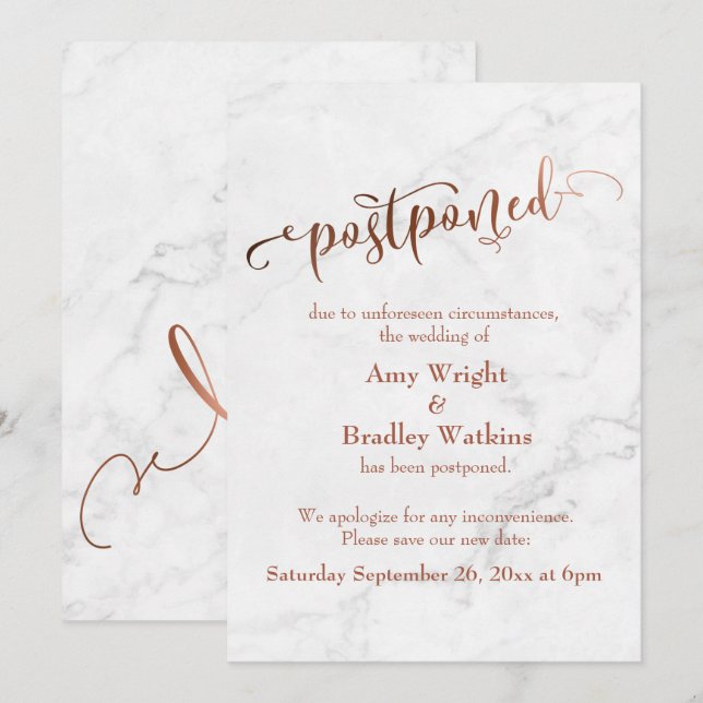 Convite Marble Copper Typografia Adiou Casamento (Frente/Verso)