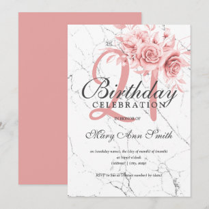 Convite Marble do aniversário de 21 anos Floral Dourado R