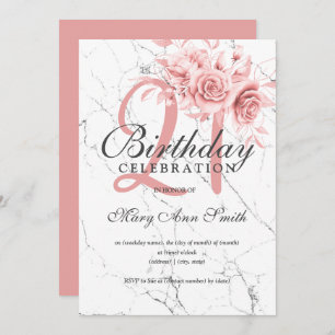 Convite Marble do aniversário de 21 anos Floral Dourado Ro