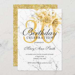 Convite Marble do Partido Floral aniversário de 30 anos Do