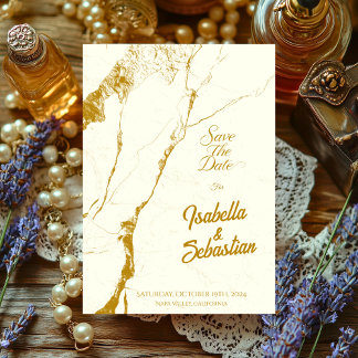 Convite Marble Elegante e Dourado Salve a Data da Fuga