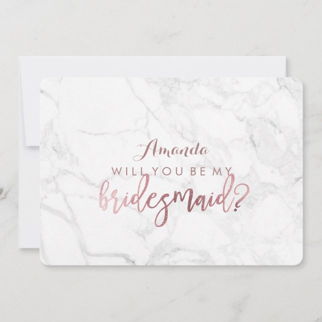 Convite Marble+Faux Rosa Dourado Você Vai Ser..Bridesmaid (Frente)