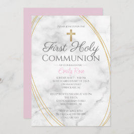 Convite Marble First Santa Comunhão Convida Raparigas