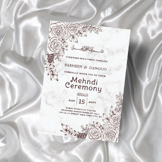 Convite Marble Floral Lace Islâmico Cerimônia de Mehndi