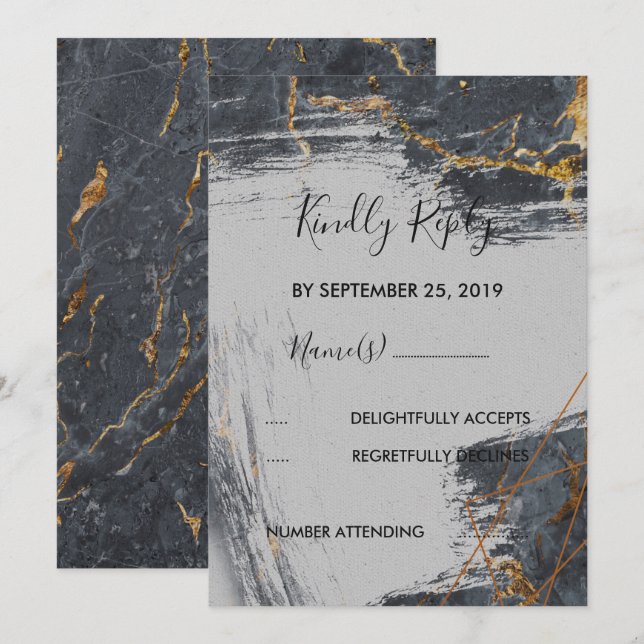 Convite Marble Glitter Geométrico RSVP (Frente/Verso)