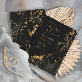 Convite Marble Glitter Wedding Black ID644