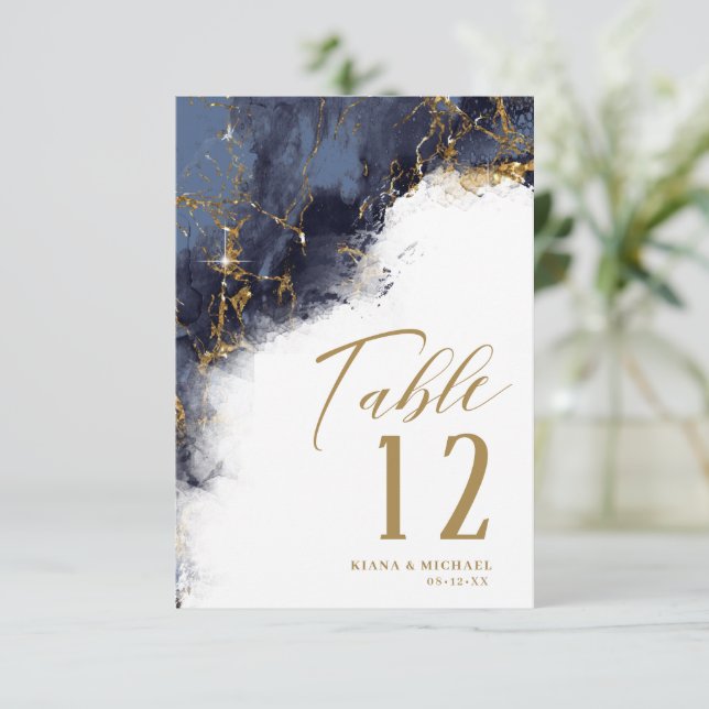 Convite Marble Glitter Wedding Marinho Azul ID644 (Em pé/Frente)