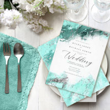 Marble Glitter Wedding Teal Silver ID644