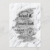 Convite Marble Grayscale Sweet 16