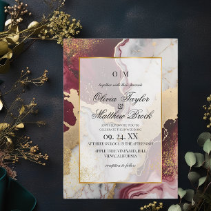 Convite Marble Modern Romantic Burgundy e Casamento de Our