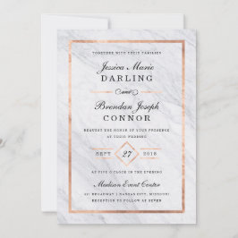 Convite Marble Moderno Elegante e Casamento Dourado Rosa