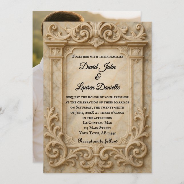 Convite Marble Monarch Photo Wedding Invitation (Frente/Verso)