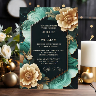 Convite Marble Monstera Emerald Green E Dourado Casamento