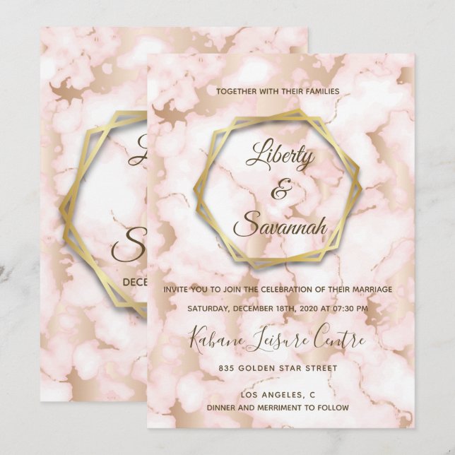 Convite Marble Rosa Gordo (Frente/Verso)