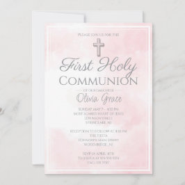 Convite Marble Rosa Primeira Comunhão Santa