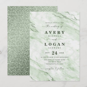 Convite Marble Verde da Elegante Fern e Casamento com Glit
