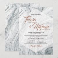 Convite Marble Wedding, Faux Rosegold, Polygon