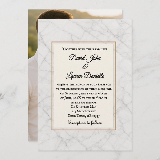 Convite Marble Whisper Photo Wedding Invitation (Frente/Verso)