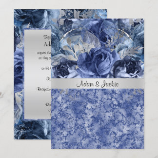 CONVITE MÁRBULO AZUL FLORAL DE CASAMENTO ELEGANTE