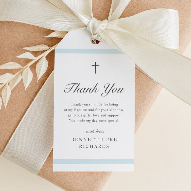 Convite Marcas de Agradecimento para Batismo Elegantes par (Print and trim yourself downloadable boys baptism thank you favor tags.)