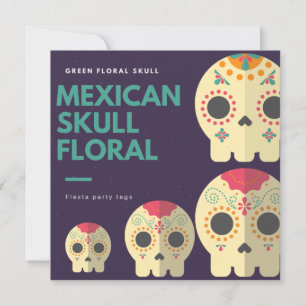 Convite Marcas de Favor de Festa Mexicana de Crânio Floral