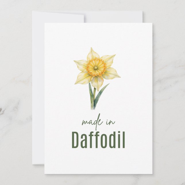 Convite March Daffodil Birth Flower card Watercolor (Frente)