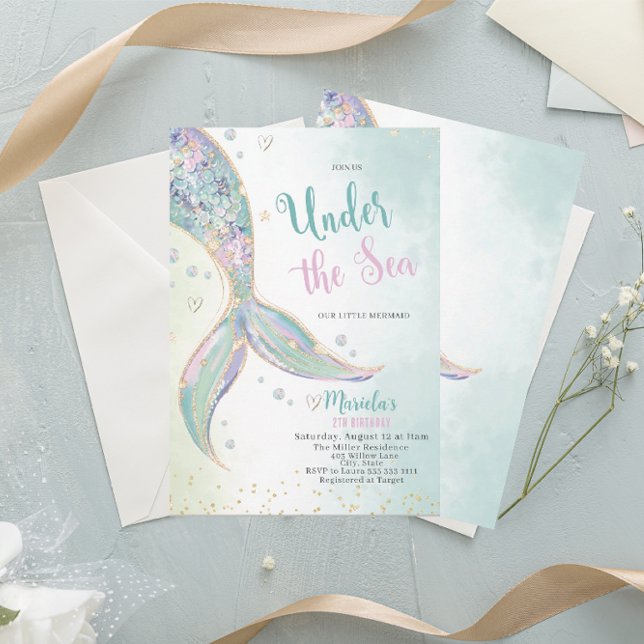 Convite Marcha De Sereia Da Elegante Abaixo Do 2° Aniversá (Criador carregado)