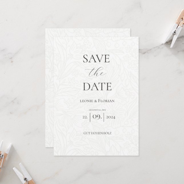 Convite Märchen Hochzeit florale Save the Date Karte (Frente/Verso In Situ)
