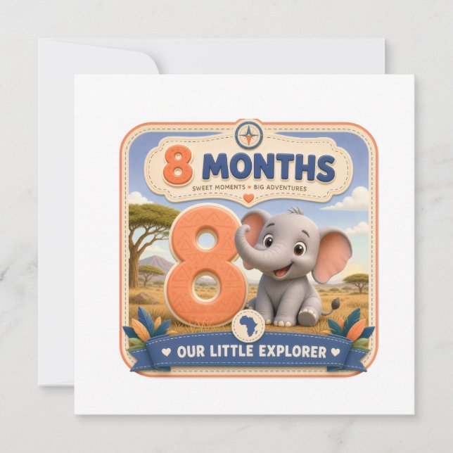 Convite Marco de 8 Meses de Bebê Explorador Safari (Frente)