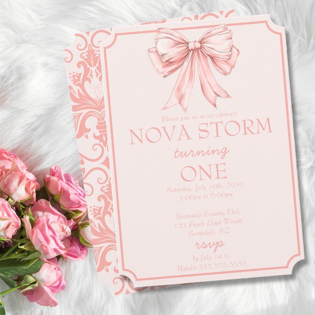 Convite Marco de Descarte do Toile Coquette do Arco Rosa - (Criador carregado)