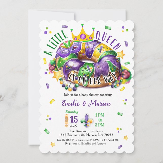 Convite Mardi Gras A little Queen Scallop Invitation (Frente)