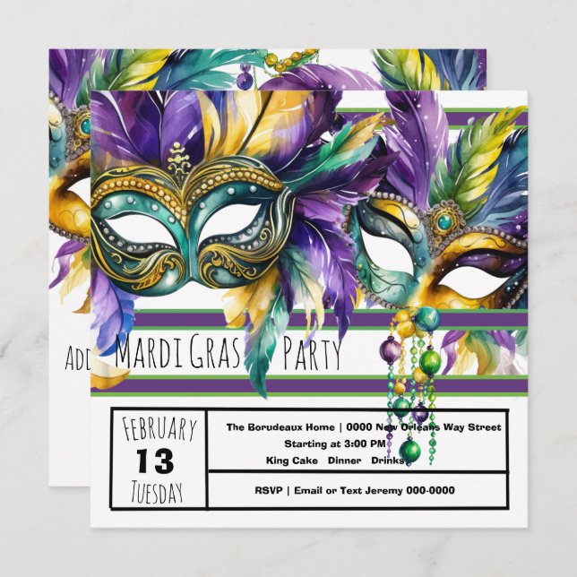 Convite Mardi Gras Carnival (Frente/Verso)
