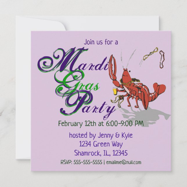 Convite Mardi Gras Crawdad (Frente)