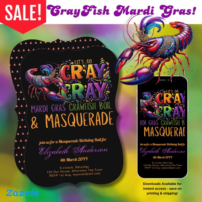 Convite Mardi Gras Crawfish Boil Mascarada deixa Crânio (Criador carregado)