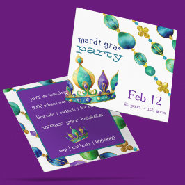 Convite Mardi Gras Crown and Beads Party 