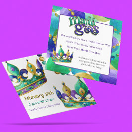 Convite Mardi Gras Crowns and Beads Party Invite