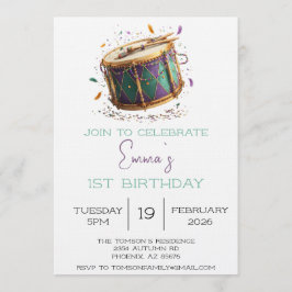 Convite Mardi Gras Festive Drum Birthday