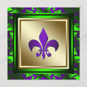 Convite Mardi Gras Fleur de Lis Wedding Elegante