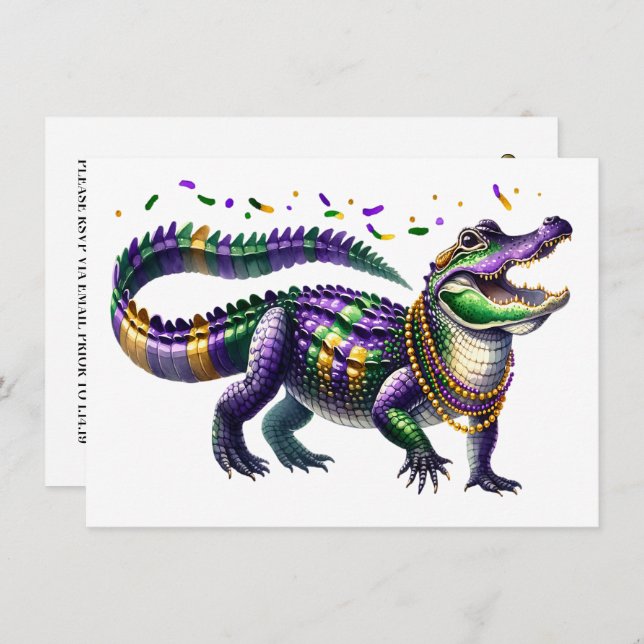 Convite Mardi Gras Gator (Frente/Verso)