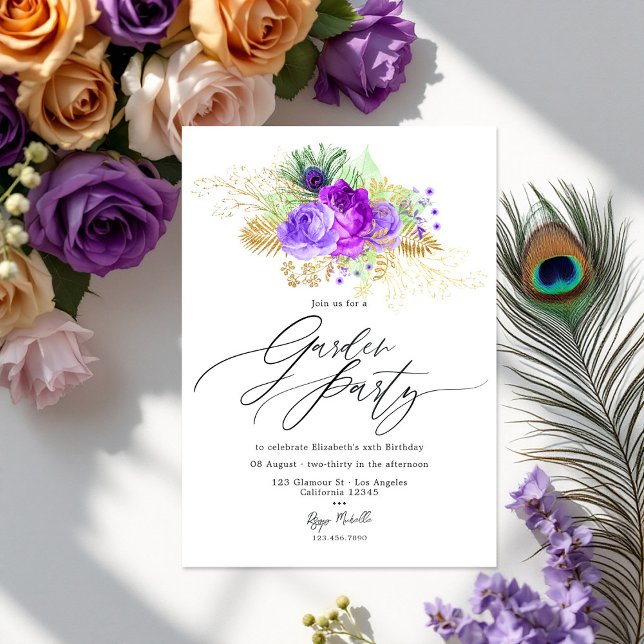 Convite Mardi Gras Inspirou Purple e Dourado Jardim Floral (Mardi Gras Inspired Purple and Gold Floral Garden Invitation)