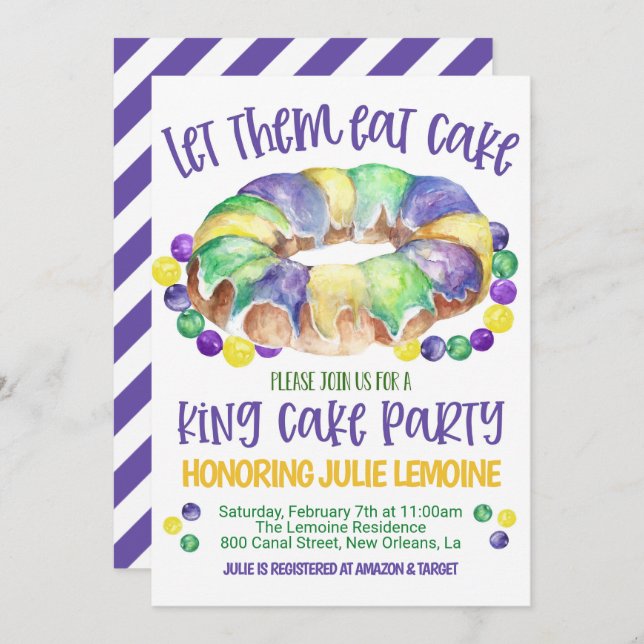 Convite Mardi Gras King Cake Party Invitation (Frente/Verso)