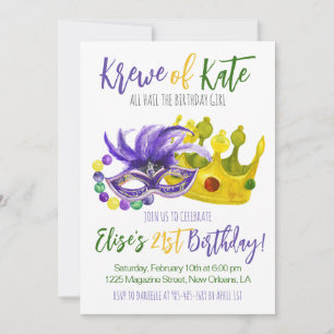 Convite Mardi Gras Krewe Aniversário de Aniversário