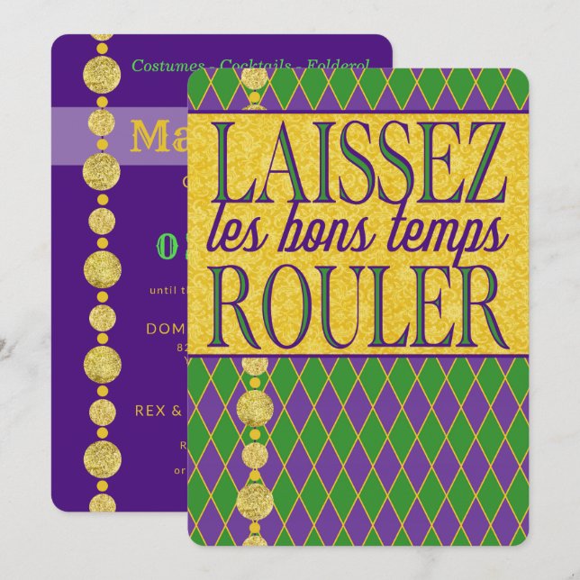 Convite Mardi Gras | Laissez Les Bons Temps Rouler (Frente/Verso)