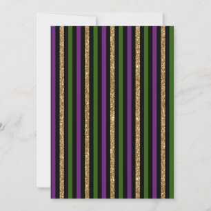 Convite Mardi Gras Listras Verticais Dourado Brilho NOLA
