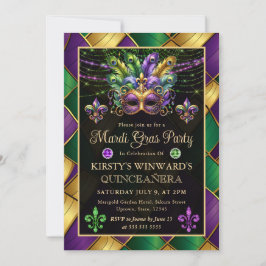 Convite Mardi Gras Máscara Quinceañera