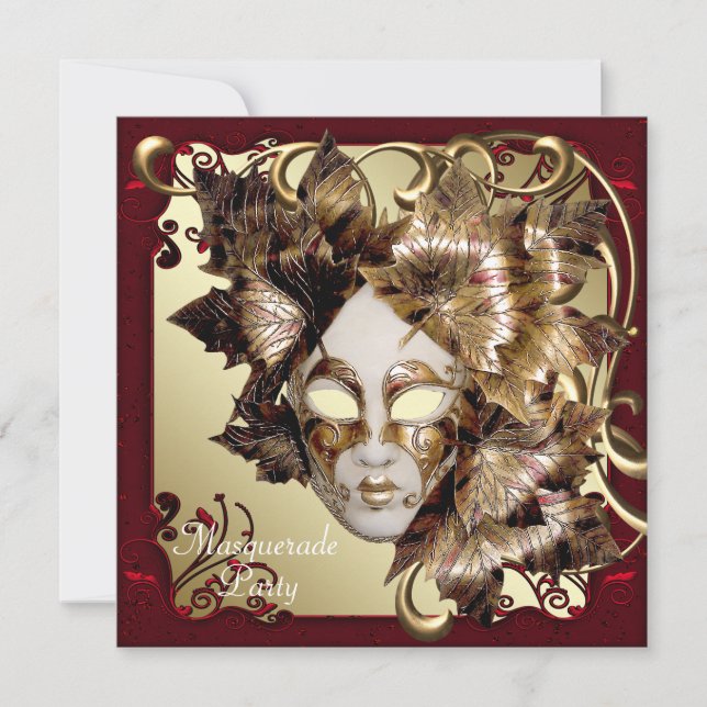 Convite Mardi Gras Máscara Red Black Dourada Mascarada Par (Frente)