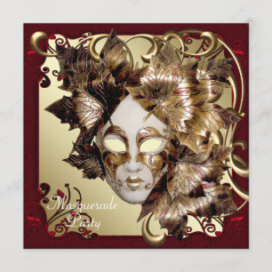 Convite Mardi Gras Máscara Red Black Dourada Mascarada Par